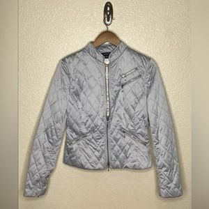 Express Metallic Silver Quilted Moto Style Zip Jacket Size 8